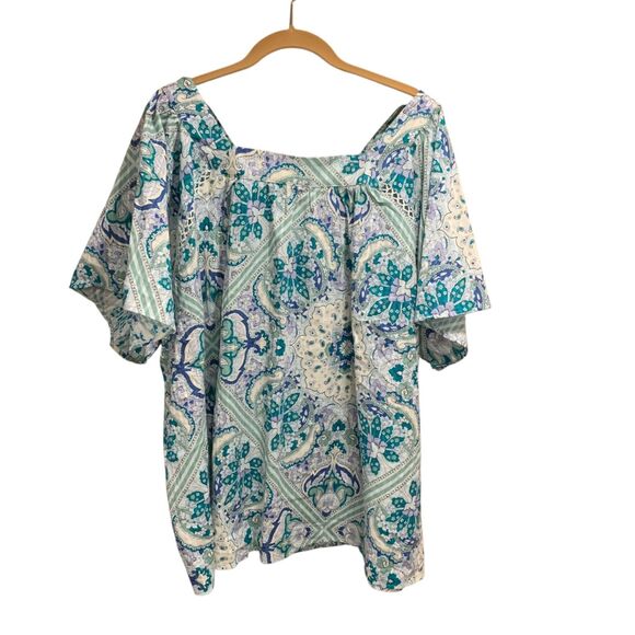 Lane Bryant Womens Swing Square Neck Peasant Blouse Blue Paisley Top 26/28 NWT - Picture 5 of 7